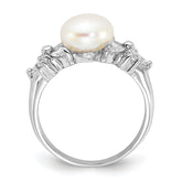 Cheryl M Sterling Silver Rhodium-plated Polished CZ and Freshwater Cultured Pearl Ring
